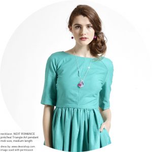 Libby Dress Aqua front DEVOI NEXT ROMANCE necklace