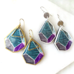 new next romance triangle ROCK ART unique earrings teal purple grey line