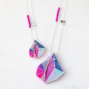 pink teal triangle art necklaces-australian designer