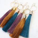 pink musk peacock oghre mustard tassel earrings HEXAGON
