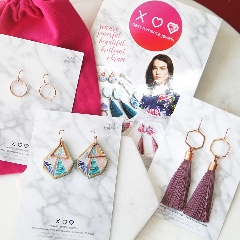 next romance by Vicki Leigh May - rose gold earring set