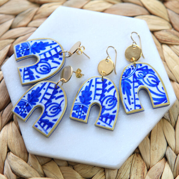 blue ceramic arch half moon funky shape art earrings arch ceramic art earringsa next romance jewellery australia vicki leigh