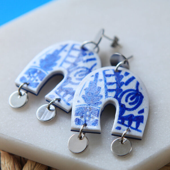 next romance jewellery blue ceramic arch half moon funky shape art earrings arch ceramic art earrings australia vicki leigh