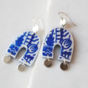 morocco u shape arch earrings silver coins blue paint design.jpg