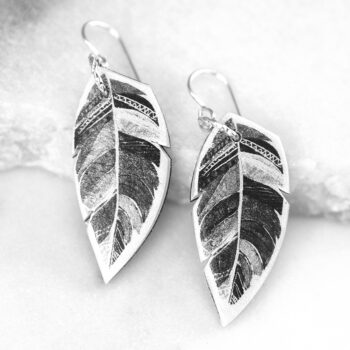 feather art earrings black and white unique handmade modern funky indie independent next romance jewellery vicki leigh