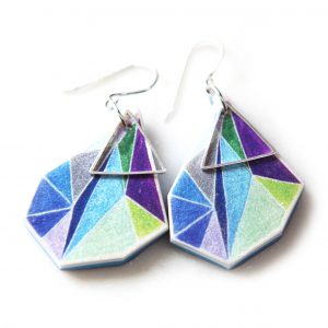 green blue purple triangle art earring NEXT ROMANCE unique art jewellery wt
