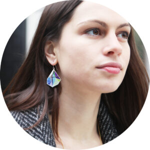 green blue purple triangle art earrings NEXT ROMANCE model jewellery australian unique