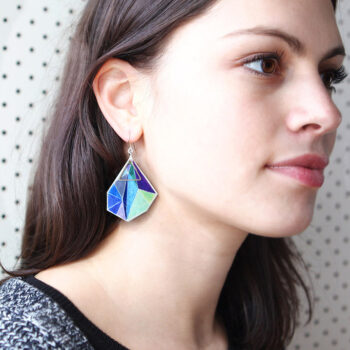 green blue purple triangle art earrings NEXT ROMANCE unique art jewellery green bgd