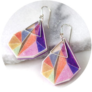 orange triangle art earrings silver