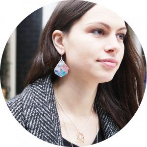 small gold peach triangle art earrings NEXT ROMANCE