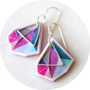 petite next romance triangle art unique earrings pink teal sterling silver