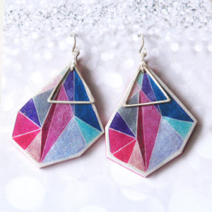 pink blue teal next romance illustrated Triangle Art Earrings signature