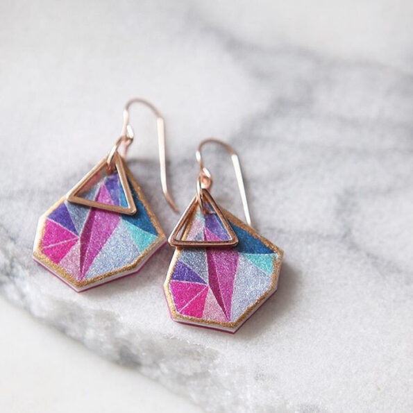 petite pink triangle art earrings ROSE GOLD vicki leigh NEXT ROMANCE jewels