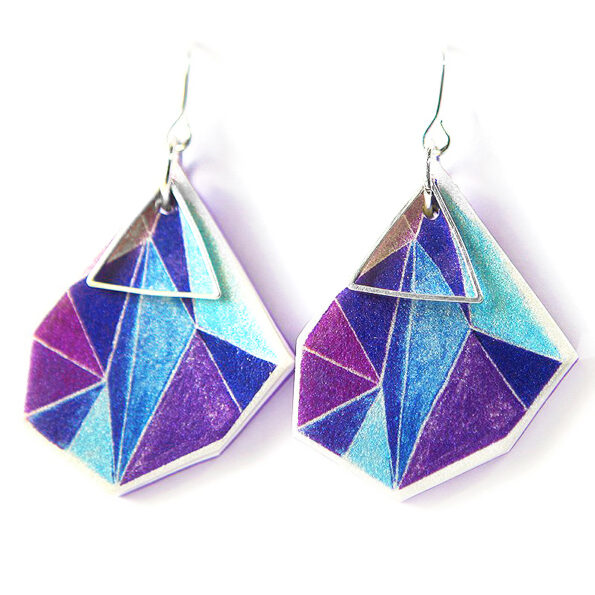 purple blue teal next romance illustrated Triangle Art Earrings signature