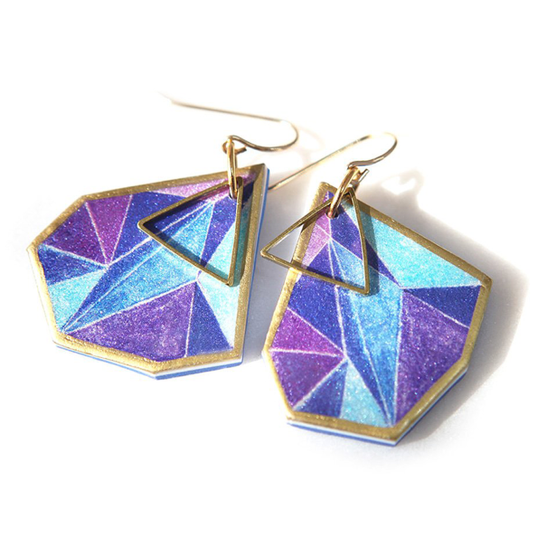 purple blue triangle art earrings next romance jewellery vicki leigh