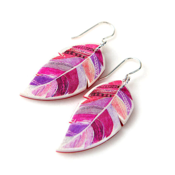 red pink feathered boho original unique art earrings watercolour next romance vicki leigh new melbourne designed made in australia make it collective design a space jewellery etsy finders keepers rose street artist markets