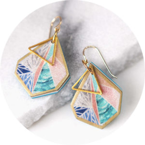small gold peach triangle art earrings NEXT ROMANCE