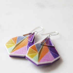 orange triangle art earrings silver