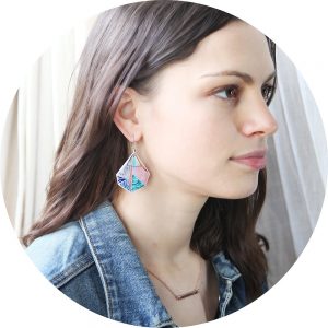 small gold peach triangle art earrings NEXT ROMANCE