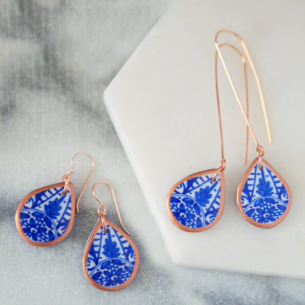 copper rose gold blue morocco porcelain style art tile earrings finders keepers next romance unique original australian jewellery