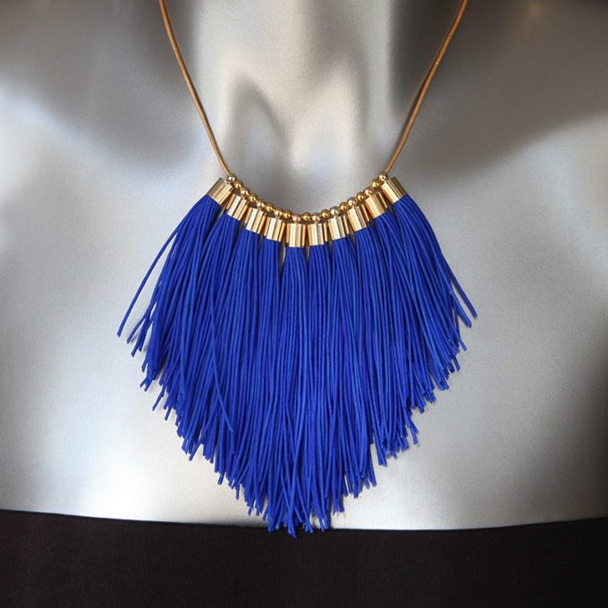 tassel necklace fabulous fringe royal blue statement necklace