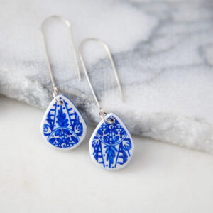 small blue ceramic teardrop long hook sterling silver earrings new next romance jewellery australian made