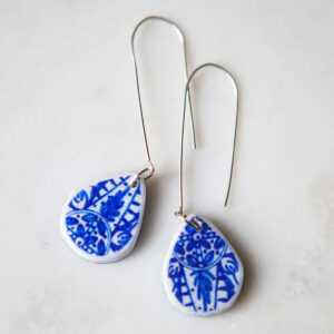 small blue ceramic teardrop long hook sterling silver earrings new next romance jewellery australian made