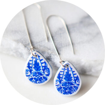 small blue ceramic teardrop long hook sterling silver earrings new next romance jewellery australian made