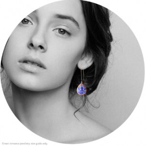 small copper rose blue ceramic teardrop long earring model Next romance jewellery made in australia