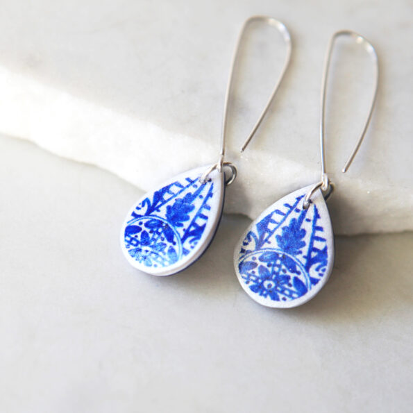 tile blue ceramic style long earrings hooks silver next romance jewellery australia
