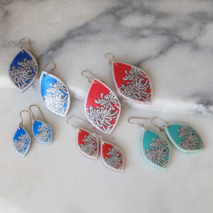 small red green blue silver chrysanthemum earrings polyresin next romance jewellery australia rose street market unique melbourne sydney designs