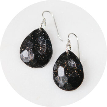 black facet polymer resin teardrop diamond moulded sparkle earrings dangley next romance jewellery australia silver