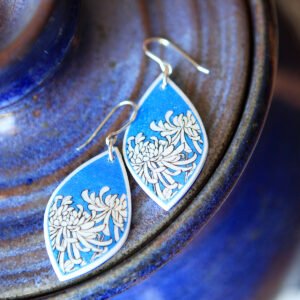 chrysanthemum BLUE earrings sterling silver NEXT ROMANCE jewellery australian designs