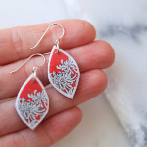 small red green blue silver chrysanthemum earrings polyresin next romance jewellery australia rose street market unique melbourne sydney designs size hand