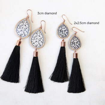 rose gold diamond tassel earrings black silk NEXT ROMANCE