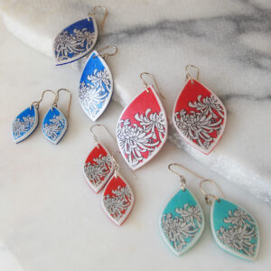 small red green blue silver chrysanthemum earrings polyresin next romance jewellery australia rose street market unique melbourne sydney designs