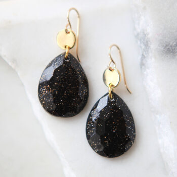 teardrop gloss black facet earrings next romance jewellery polymer clay gem drop