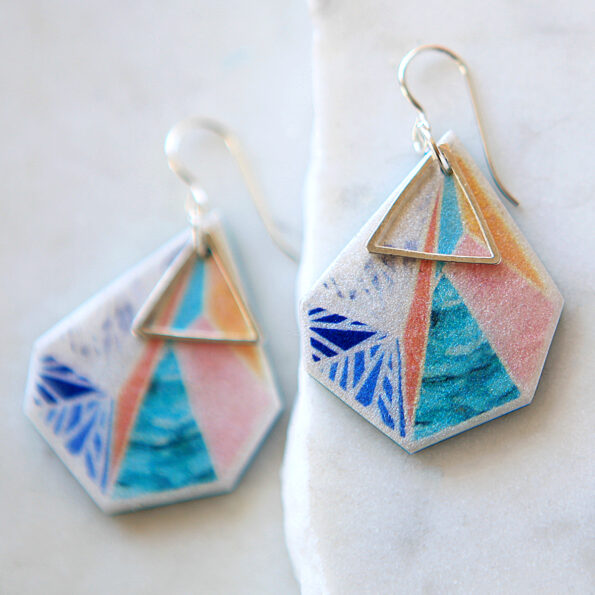SNOWFLAKE triangle art earrings – peach sunset – rose gold new next romance jewellery made in australia