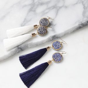 black coin morocco tassel art earrings gold or white tassels blue next romance jewels