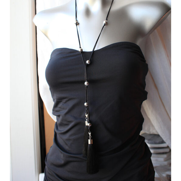 black tassel wrap necklace lariat vicki leigh next romance jewellery australia