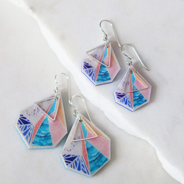 summer peach triangle snowflake art silver earrings NEW next romance jewellery australian made