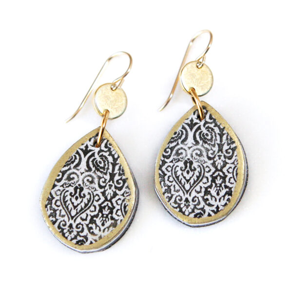 morocco tile black teardrop art earrings with coin top dangley Next Romance Jewellery Made in Melbourne Finders Keepers Market Sydney