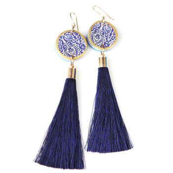 navy gold LUXE tassel statement earring NAVY BLUE Next Romance