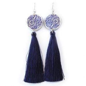 navy unique tassel art earrings porcelain polymer designs next romance jewellery australia