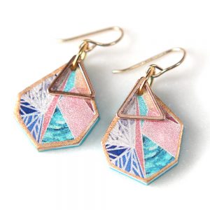 rose gold snowflake triangle art earrings pink teal by next romance australian unique designer jewellery flake peach triangle art