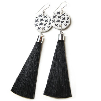 silk tassel crosses earring next romance jewellery design melbourne australia