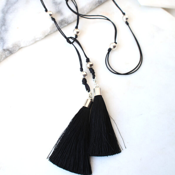 black tassel wrap necklace lariat vicki leigh next romance jewellery australia