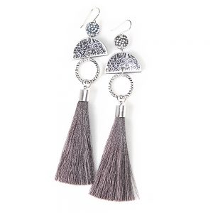 LIMITLESS LUXE grey tassel moon earrings statement tassels
