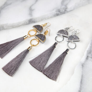 NEXT ROMANCE LIMITLESS LUXE grey tassel moon earrings statement tassels