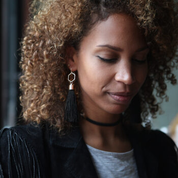 black HEX tassels model mariama NEXT ROMANCE jewellery australian